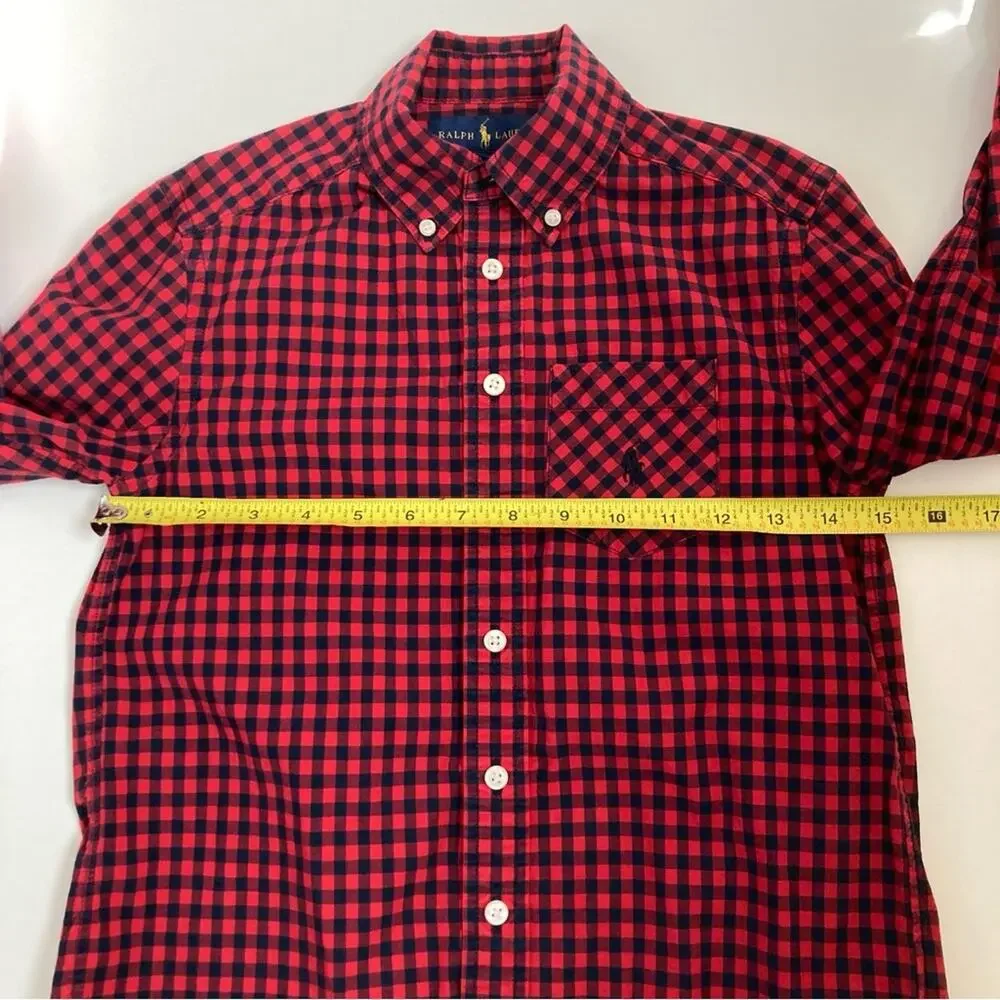 Ralph Lauren Gingham Button Down Boys Size 8 Red and Navy Blue